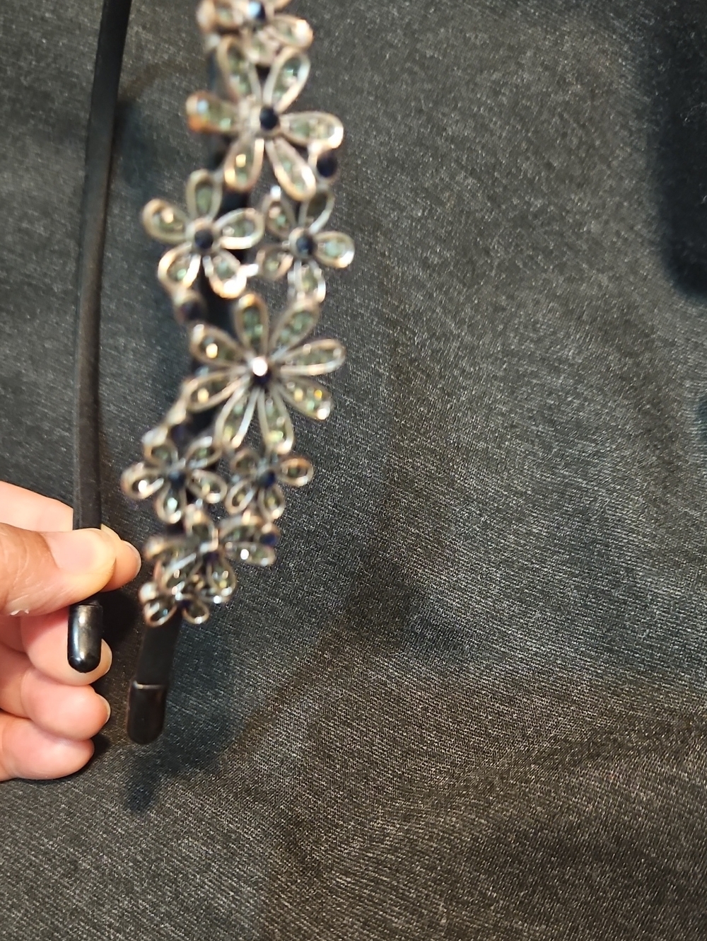 Floral Crystal Headband - Black
